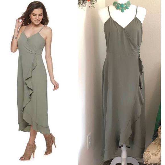 Jennifer Lopez Dresses & Skirts - NWT❣️Jlo Flounce Faux-Wrap Sage Green Dress